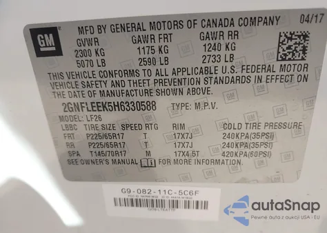 2017 Chevrolet Equinox Ls z USA, uszkodzony, nr VIN 2GNFLEEK5H6330588